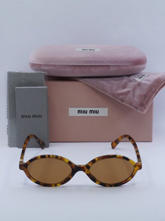 Miu Miu MU04ZS 19P2Z1 Oval Sunglasses – Light Havana\\Brown main image 10